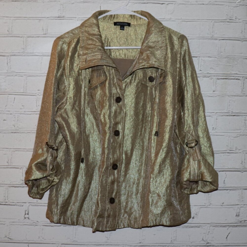 ✨ Notations Metallic Gold Jacket · Size Large · Textured Shine